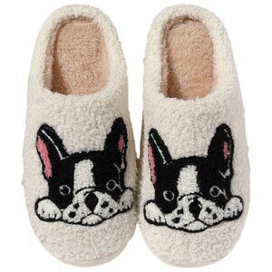 Funny French Bulldog Slippers Winter House Shoes, Fluffy Bedroom Slides